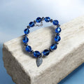 Blue Glass Beaded Bracelet with Silver Leaf Charm