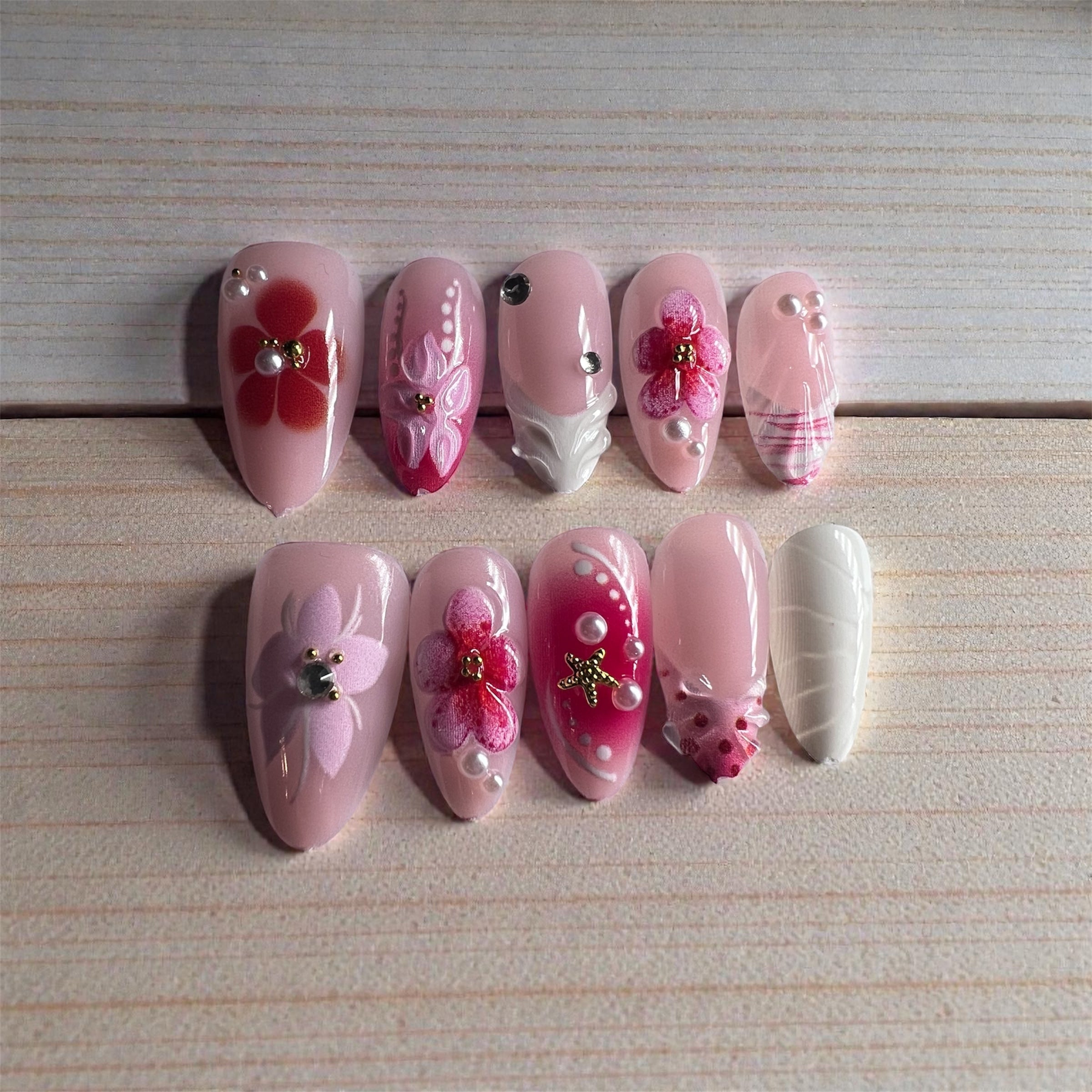 Summer Flowers,Red Gradient with 3D Flower & Pearl Design.