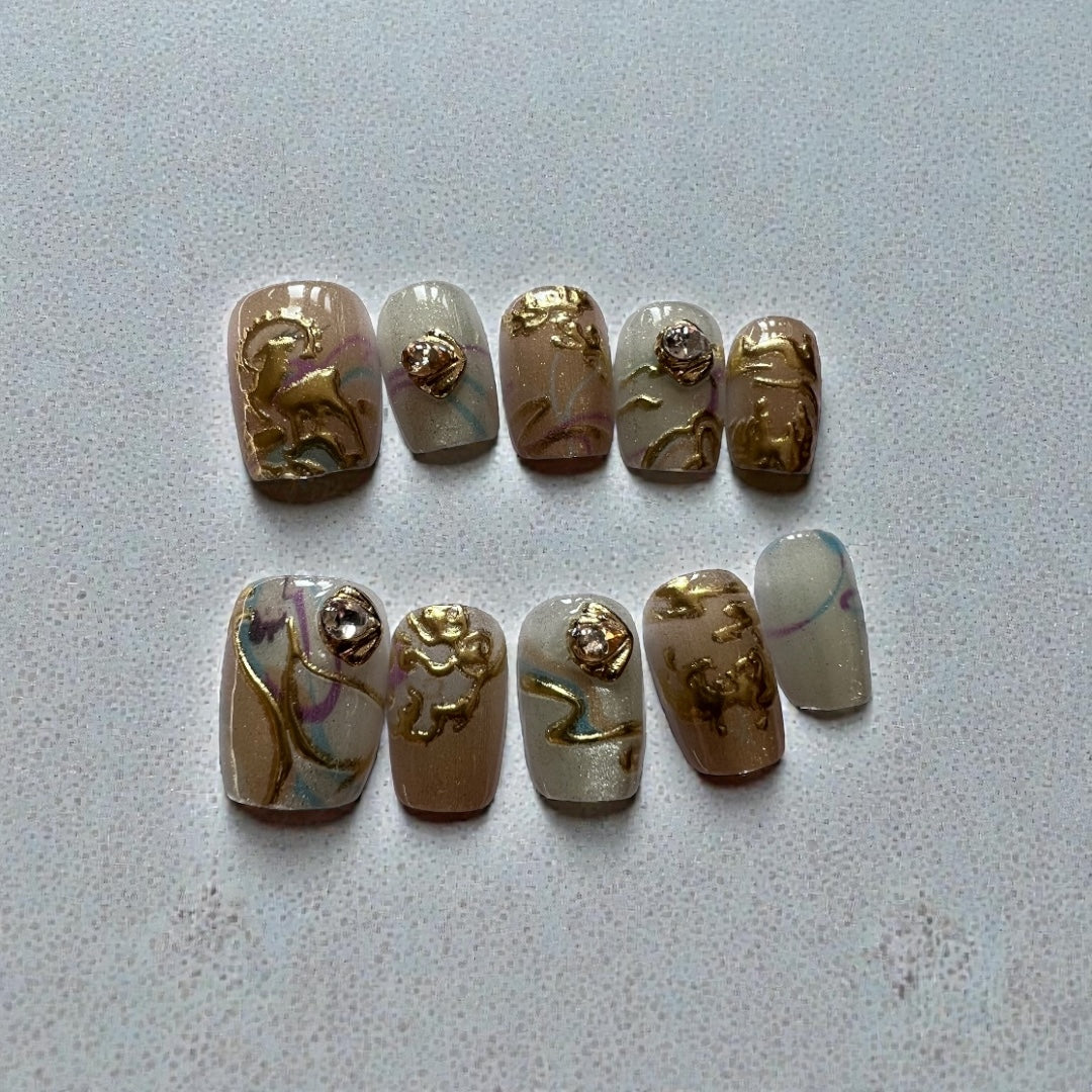 Multicolor, Short Trapezoid Design.