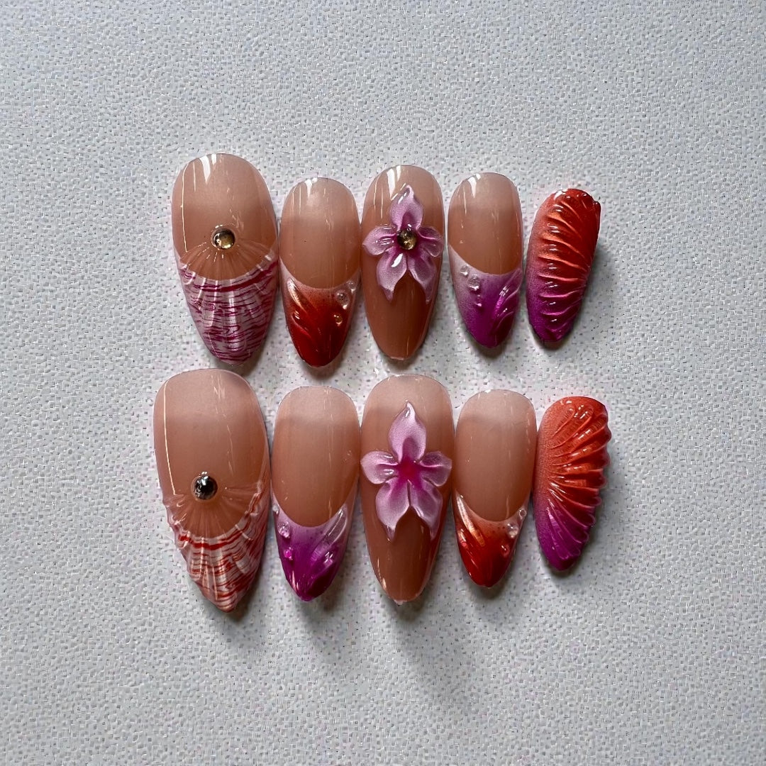 3D Flowers, Shells, Hearts & Water Droplet Tips.