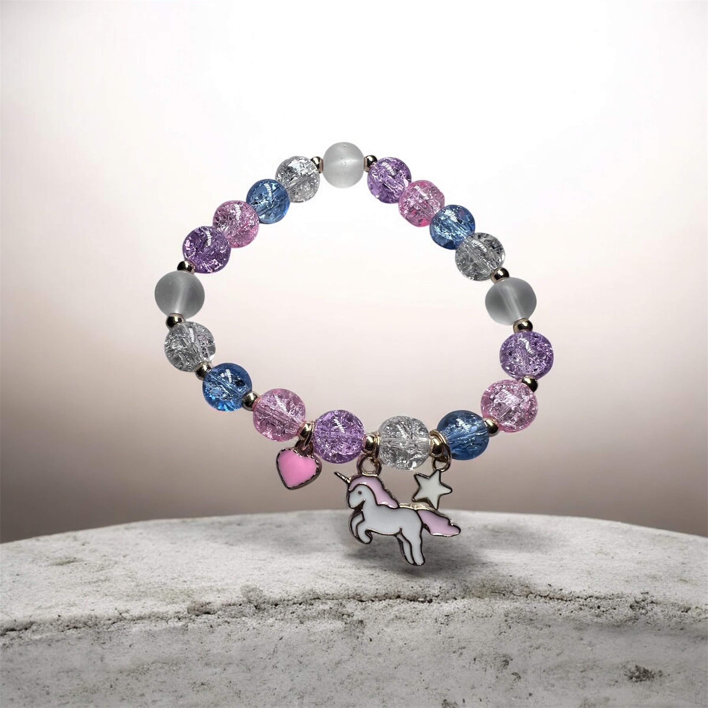 Firecracker crystal beaded bracelet, Unicorn star moon