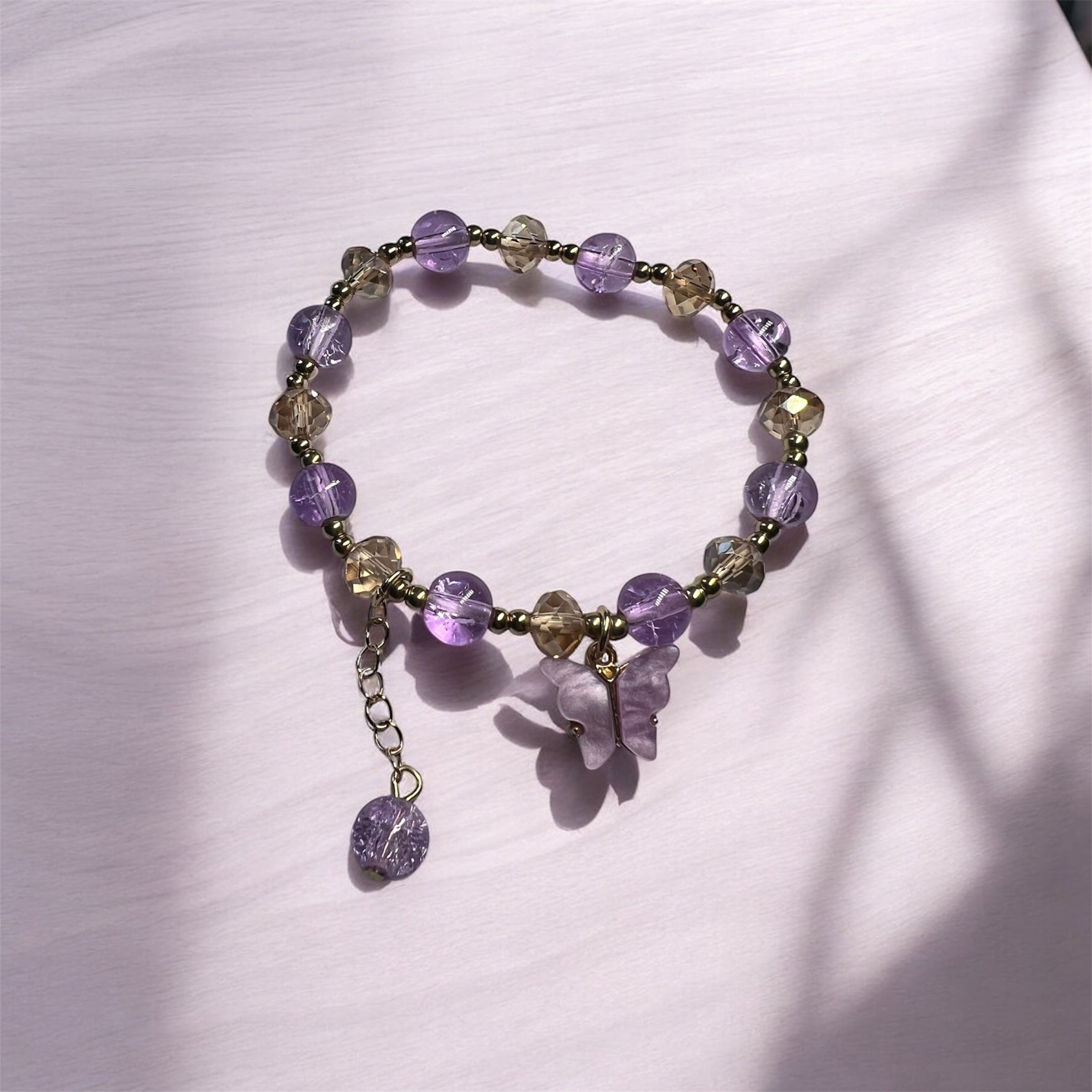 Purple Glass Beads with Butterfly Charm