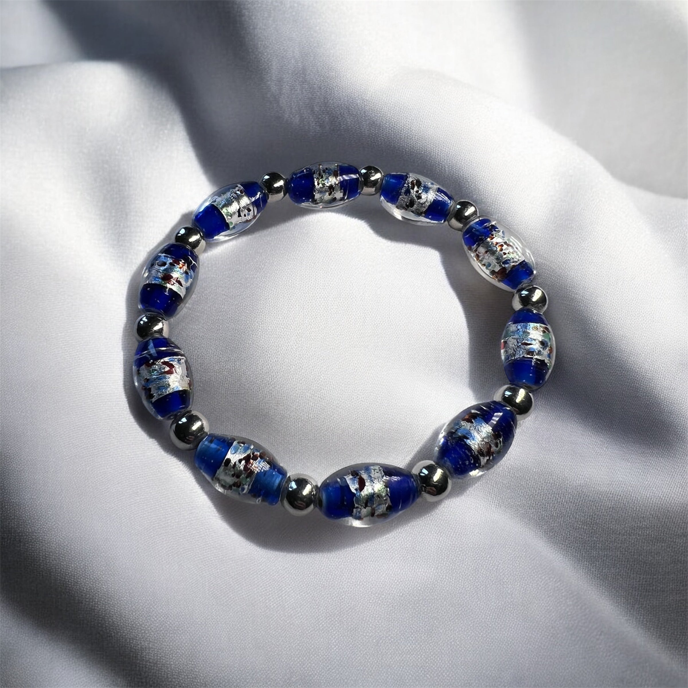Blue Silver Glass Beaded Bracelet