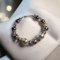 Dark Grey and White Pearl Crystal Bracelet - Glass Pearl