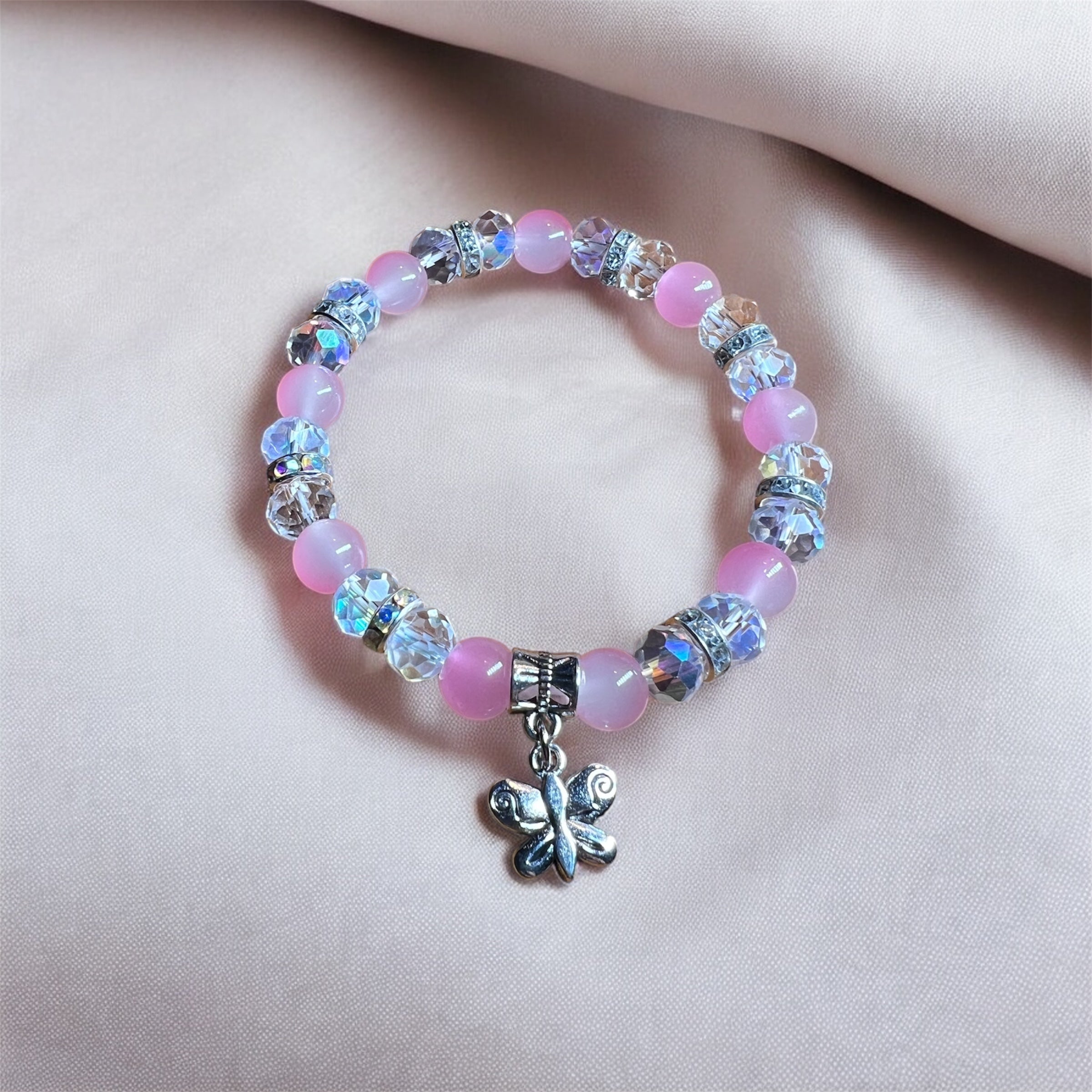 Pink and Cystal Glass Rhinestones with Butterfly Charms