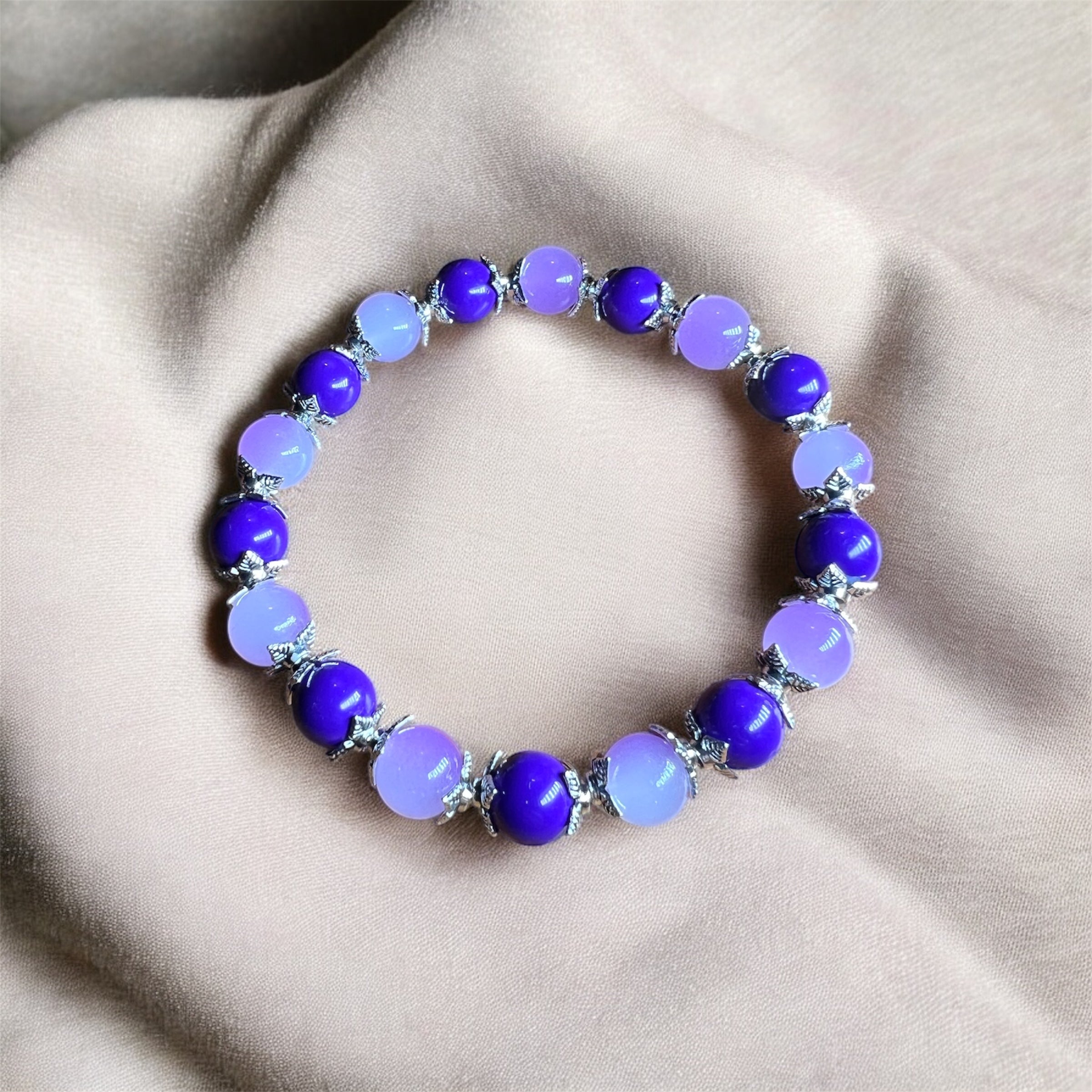 Purple Glass Beads with Silver Spacers