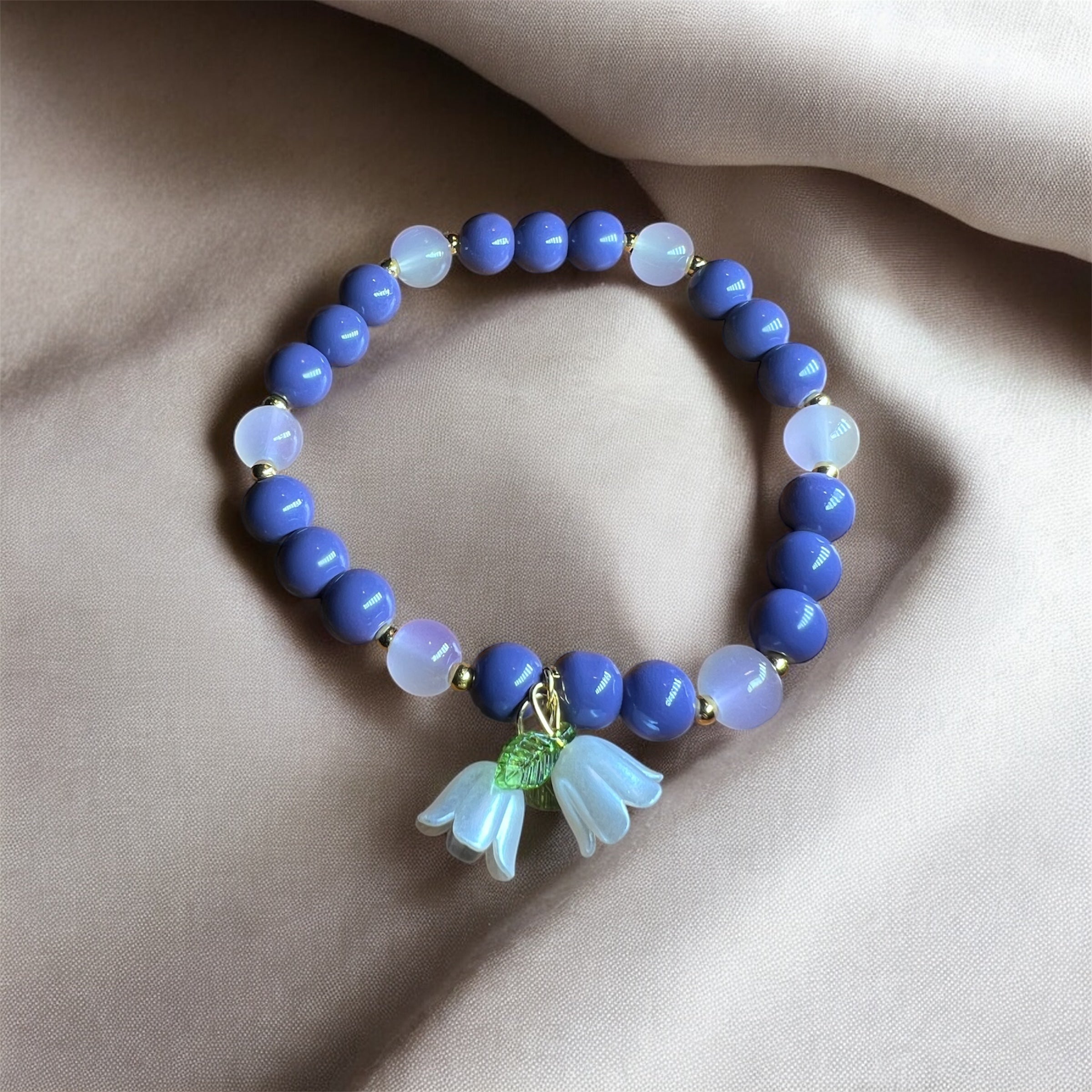 Purple Glass Beads with Flower Charm