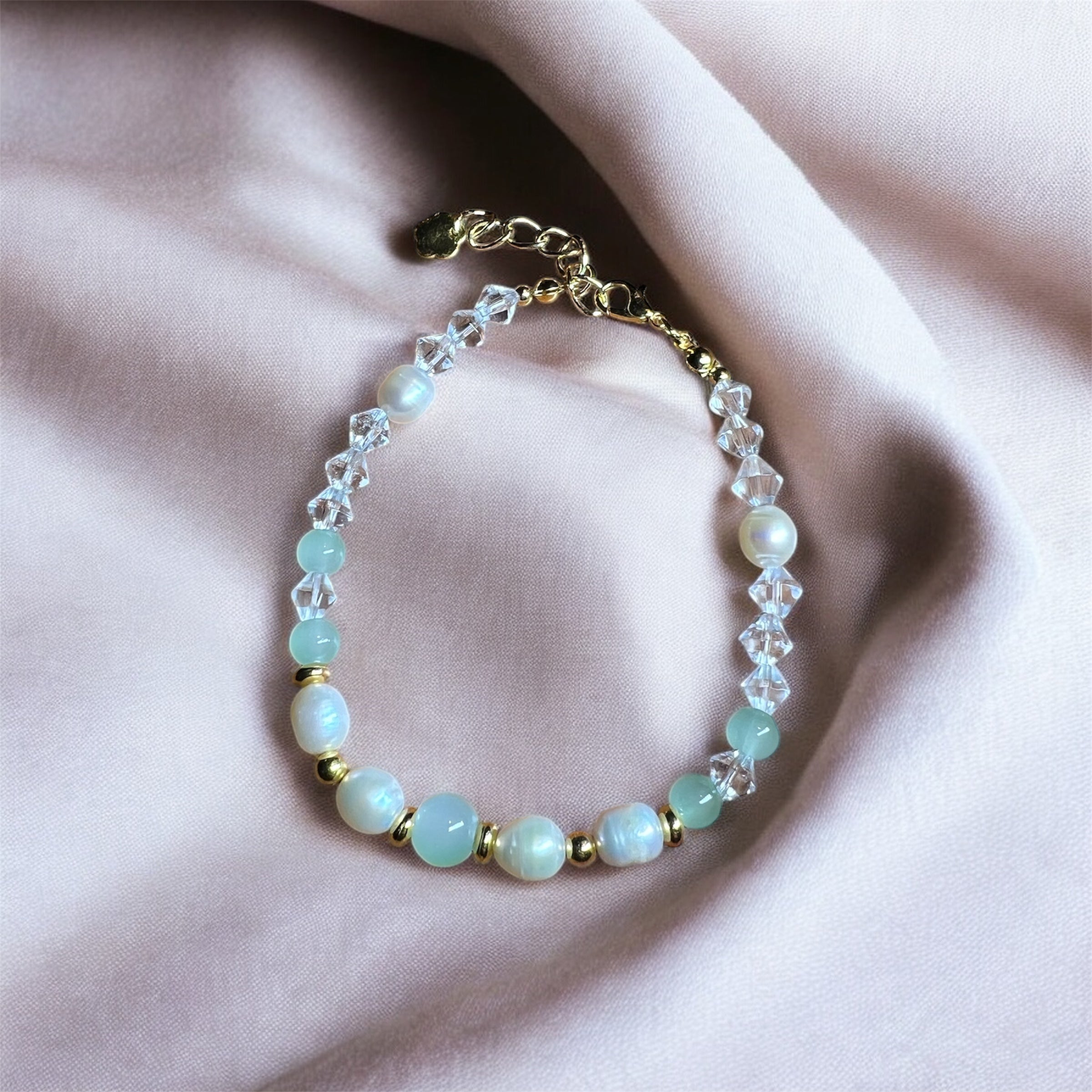 Green Crystal and Pearl Bracelet
