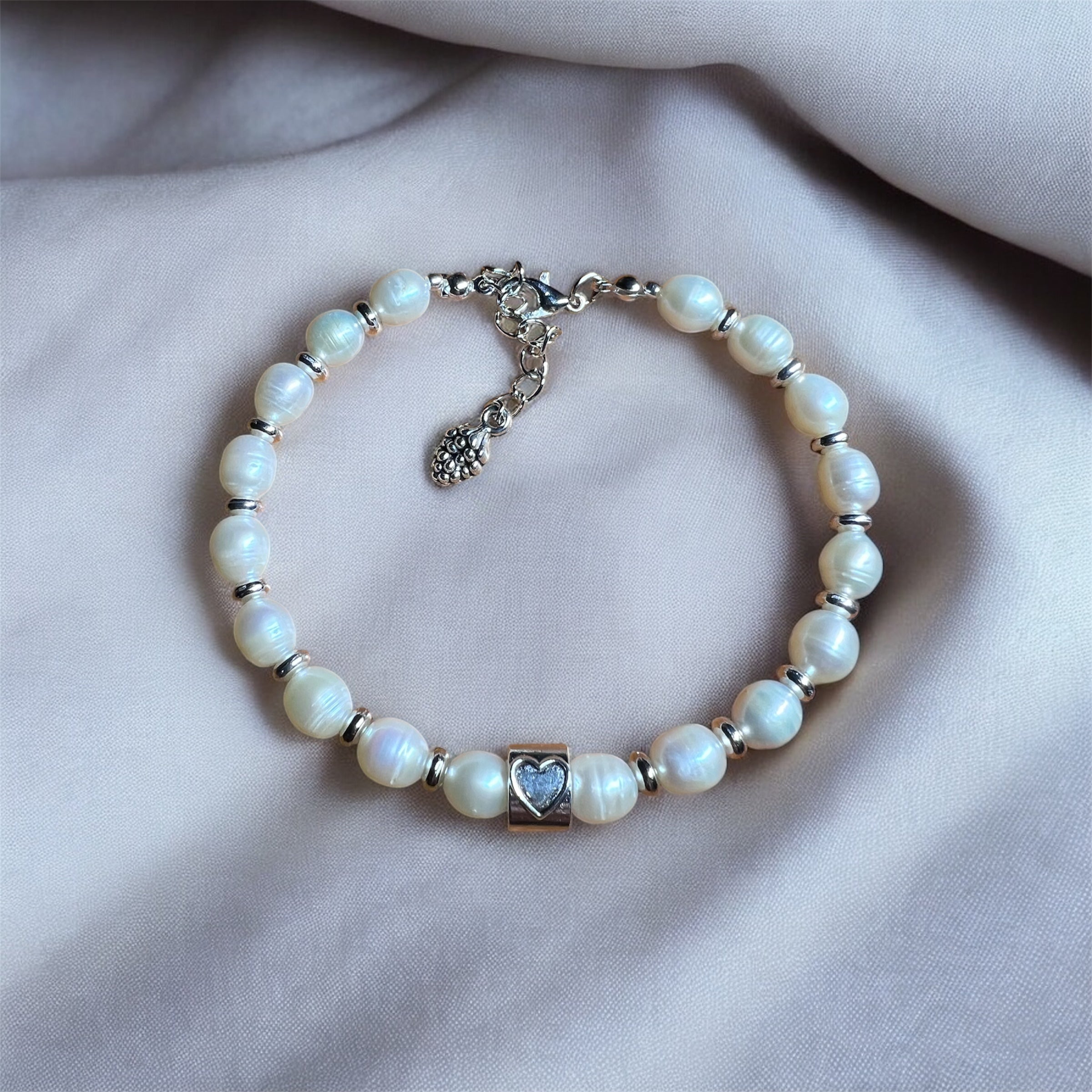 Fresh Water Pearl with Silver Hearts Accent