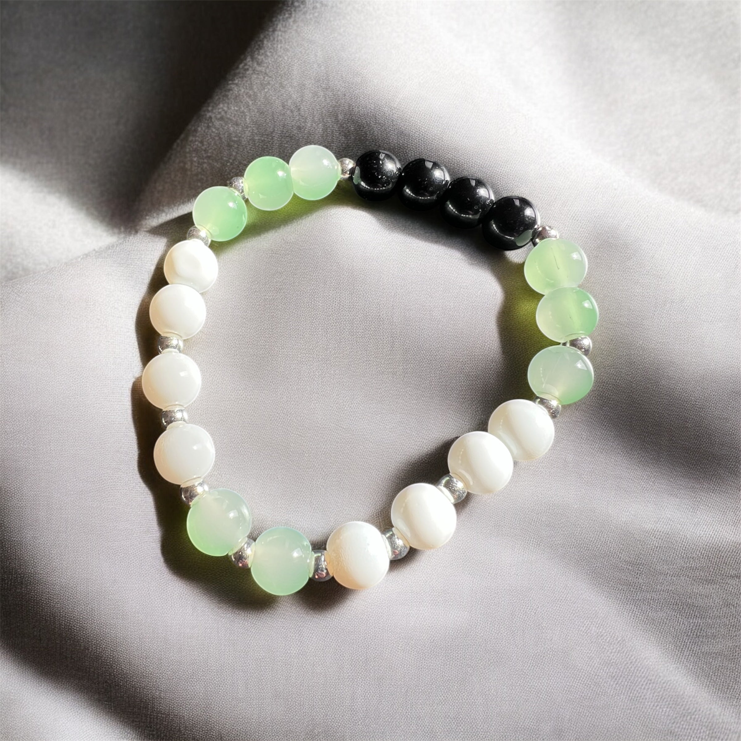 Black, Green and White Glass Beads
